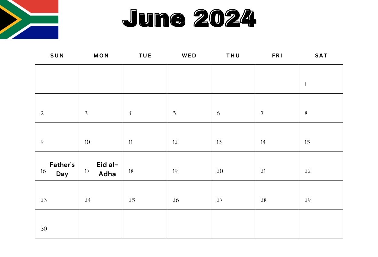 Printable June 2024 South Africa Holiday Calendar