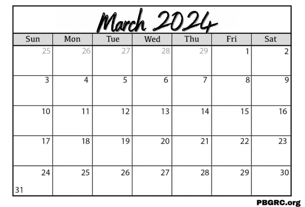Word Calendar 2024 March