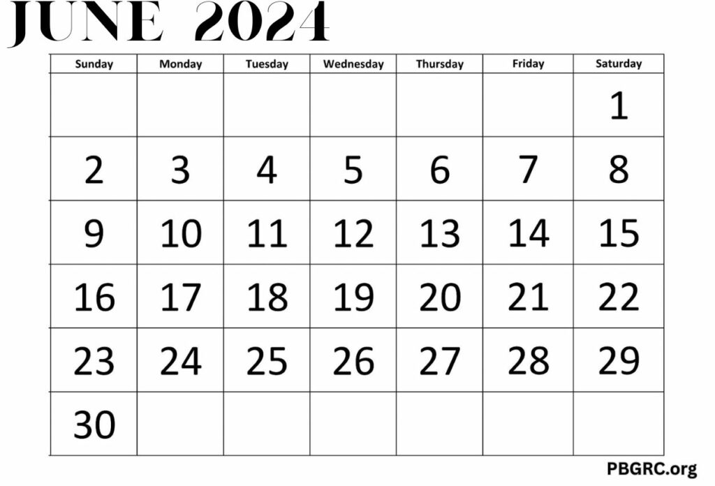 blank format 2024 June calendar
