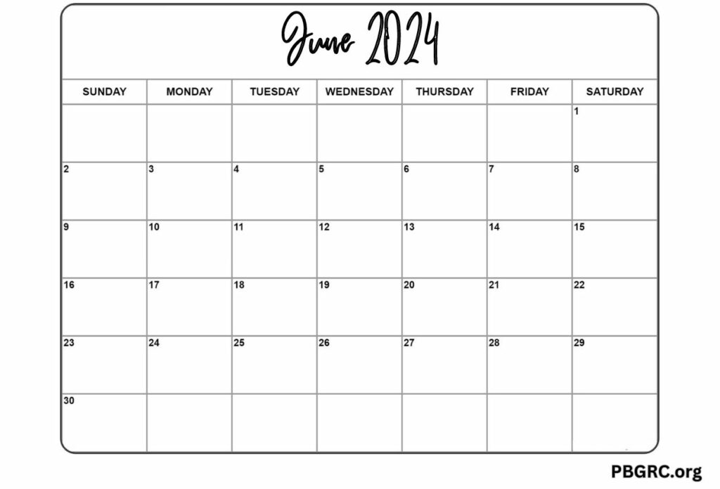 printable June 2024 Editable template calendar