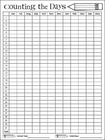 180 days free printable homeschool attendance sheet