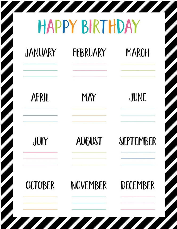2024 Birthday calendar template downloadable free printable Birthday chart