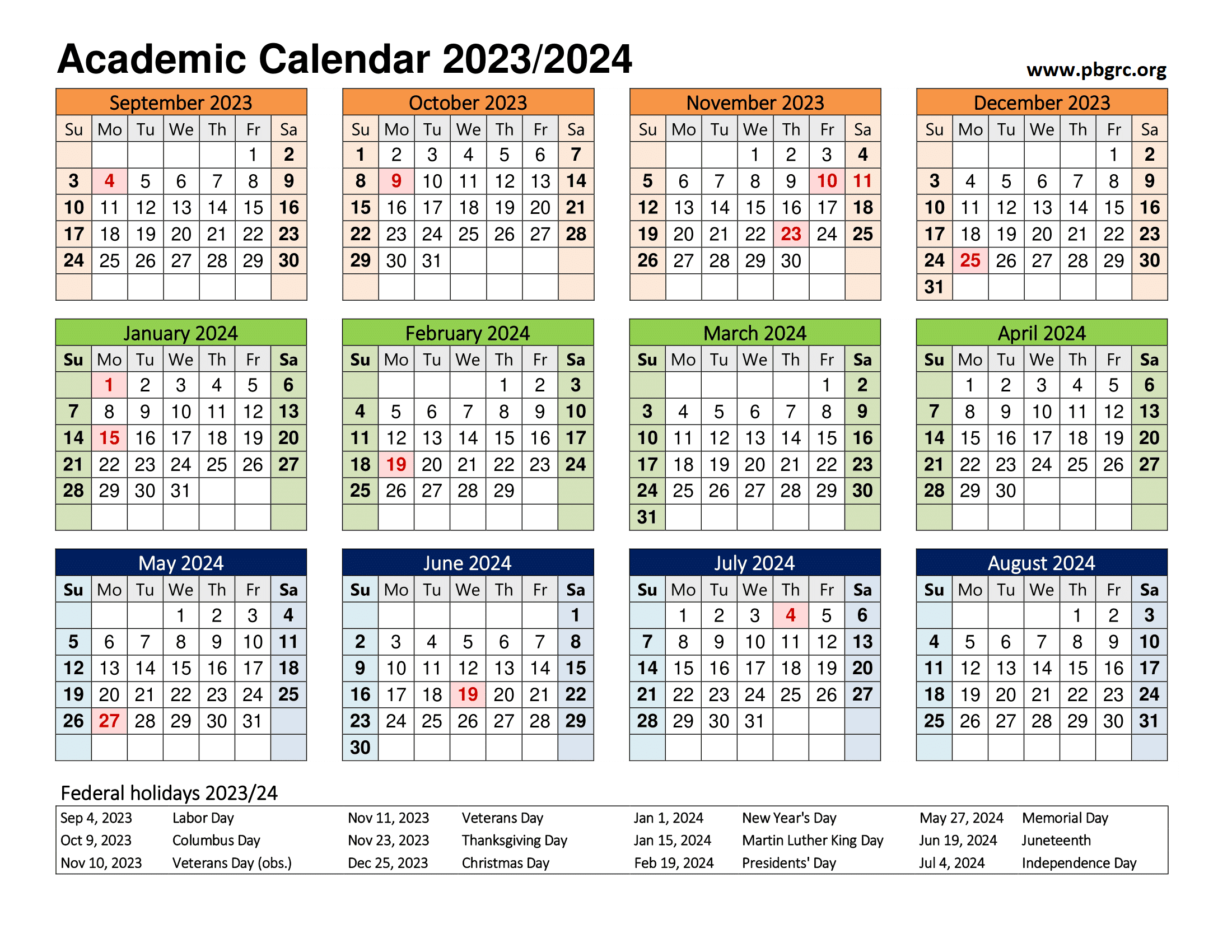 Academic Calendar 2023 2024 Landscape