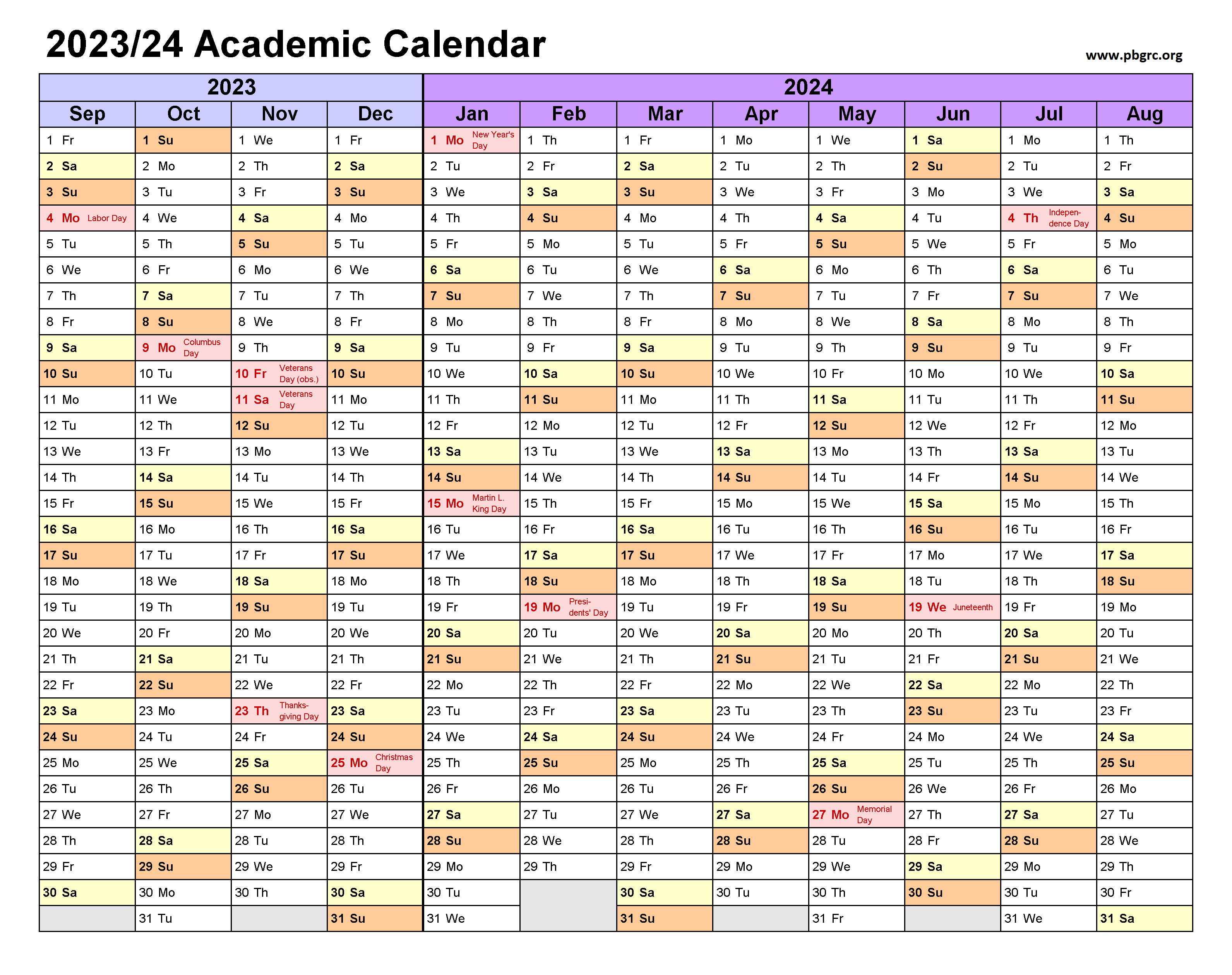 Academic Calendar 2023 to 2024