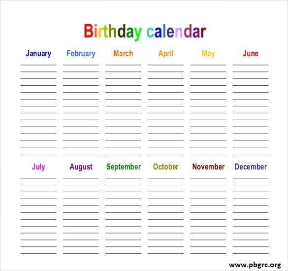 Birthday Calendar Template Word