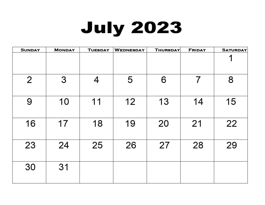 Blank July Calendar 2023 Templates with Notes