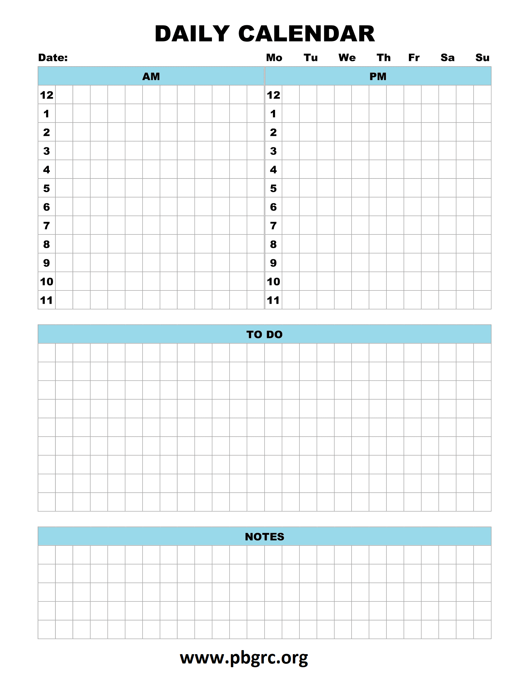Daily Calendar Template