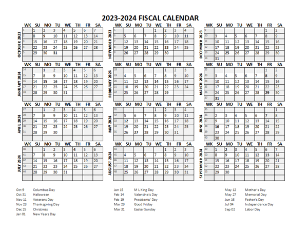 Fiscal Calendar 2023-2024 Templates.