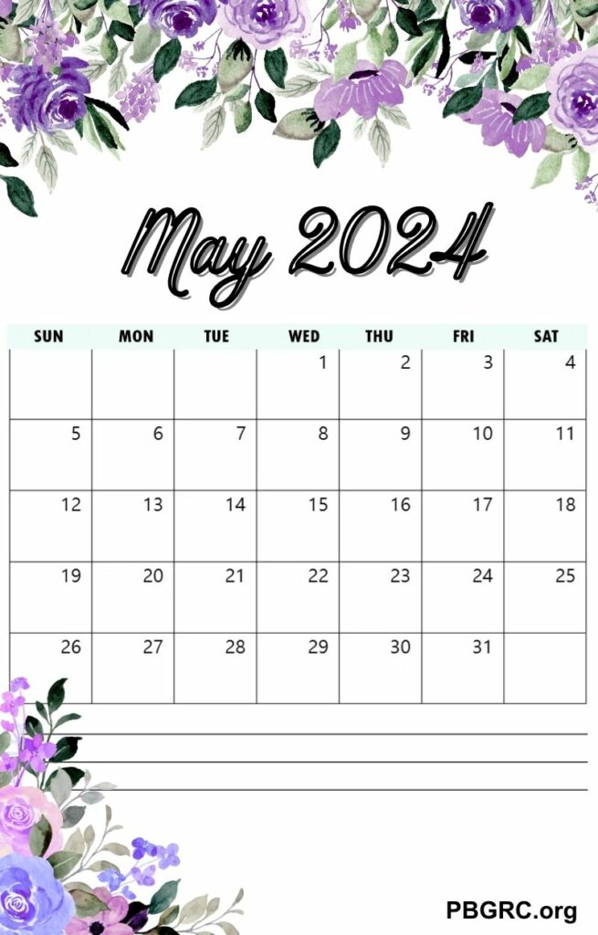 Free Floral May 2024 Wall Calendar Template