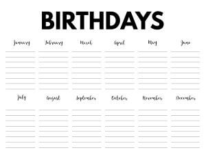 Free Printable Birthday Calendar