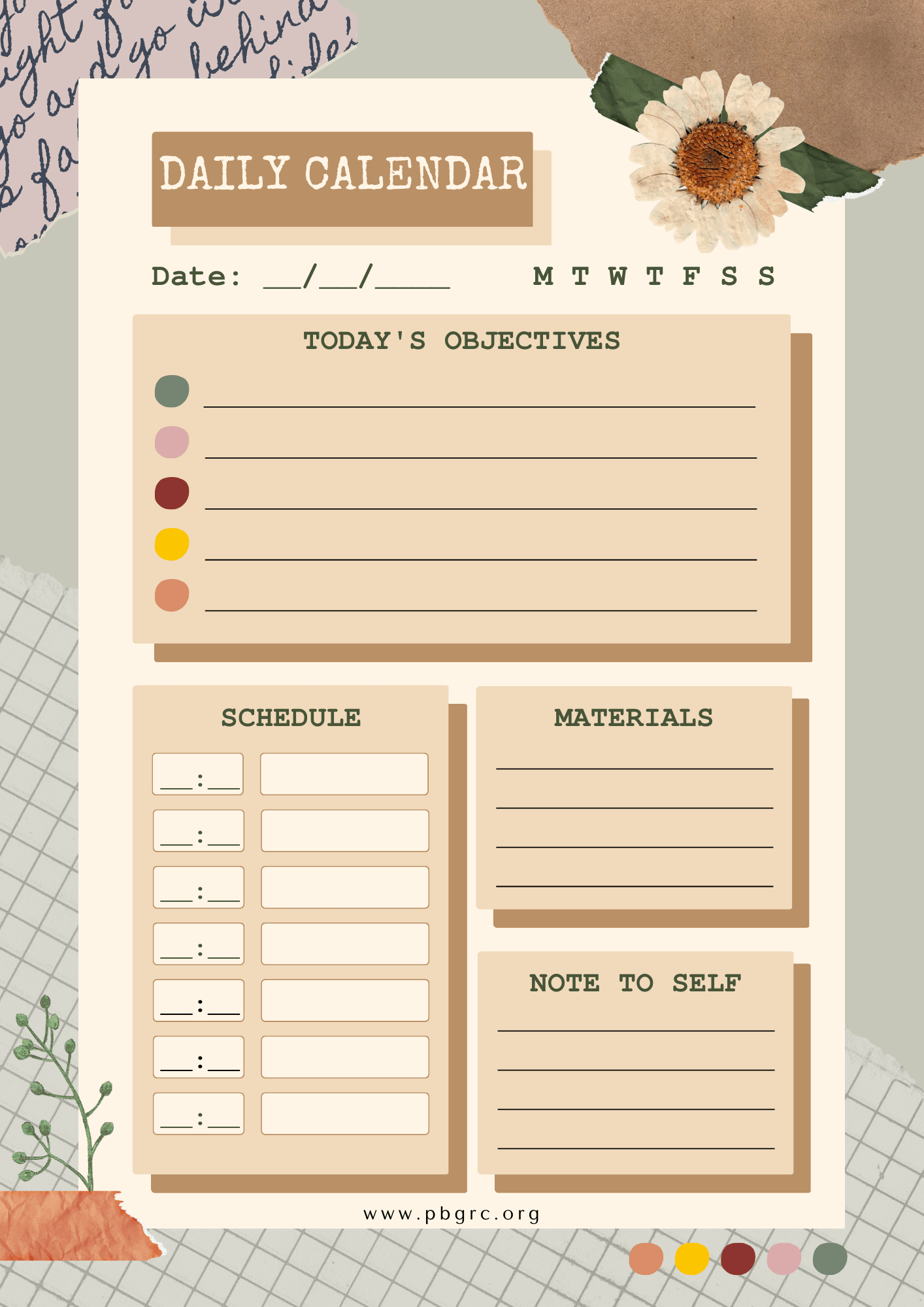 Free Printable Daily Calendar Template in PDF Format
