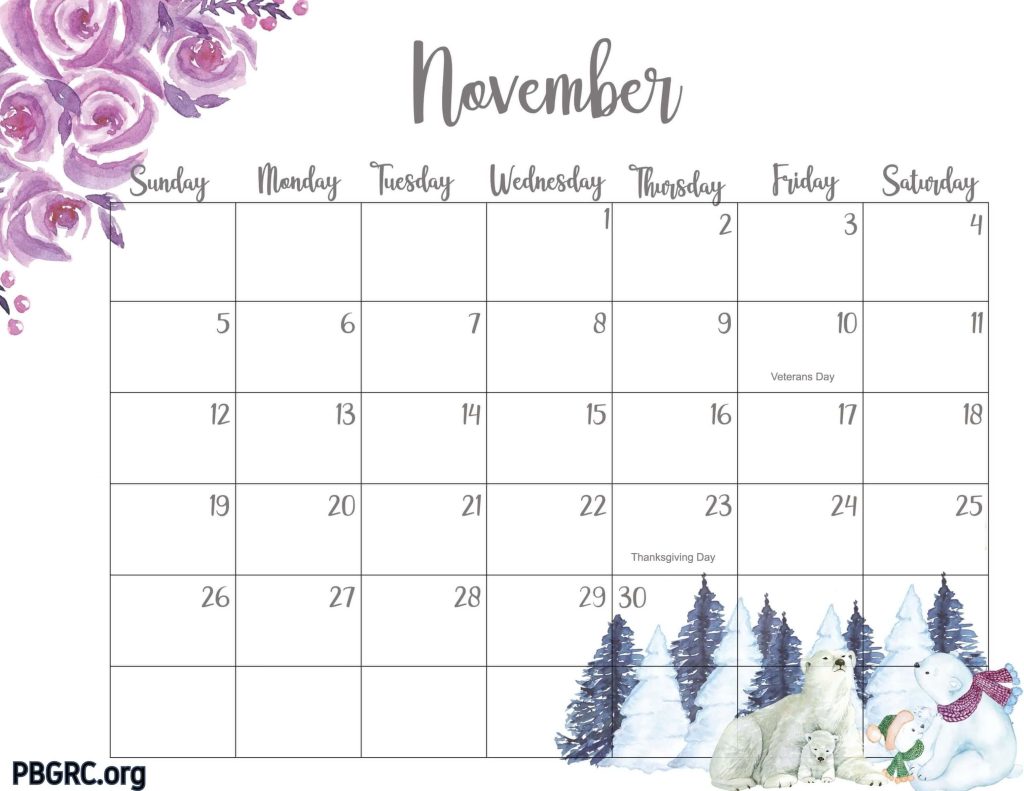 Free Printable November 2023 Calendar Floral