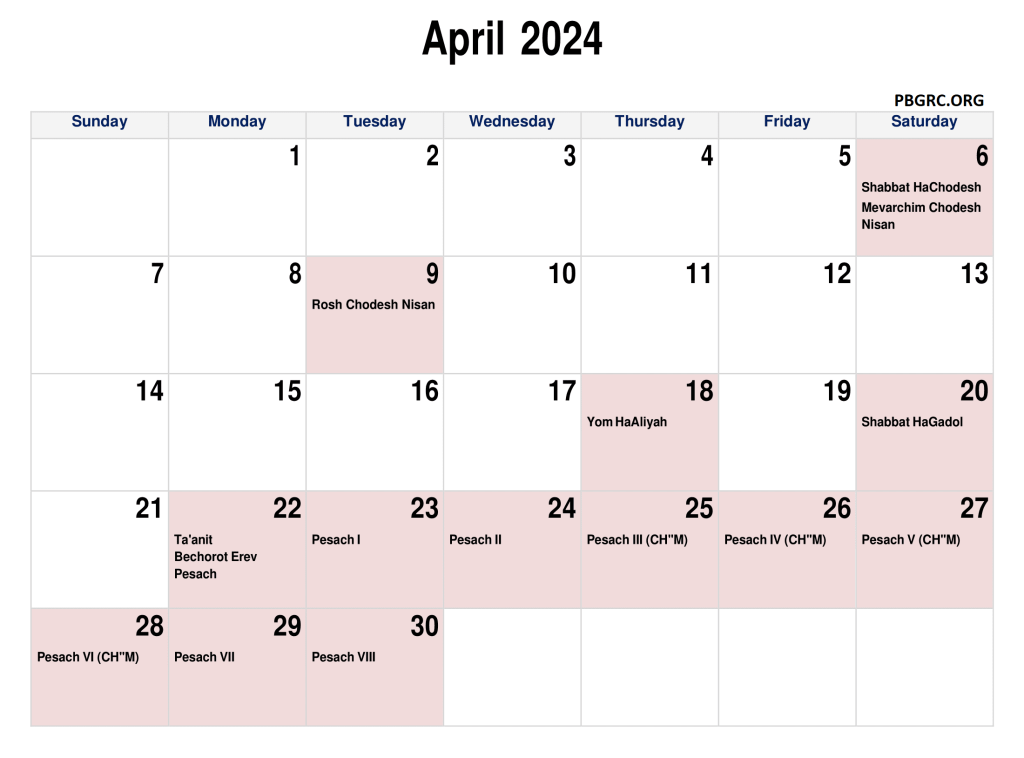 Jewish Calendar April 2024