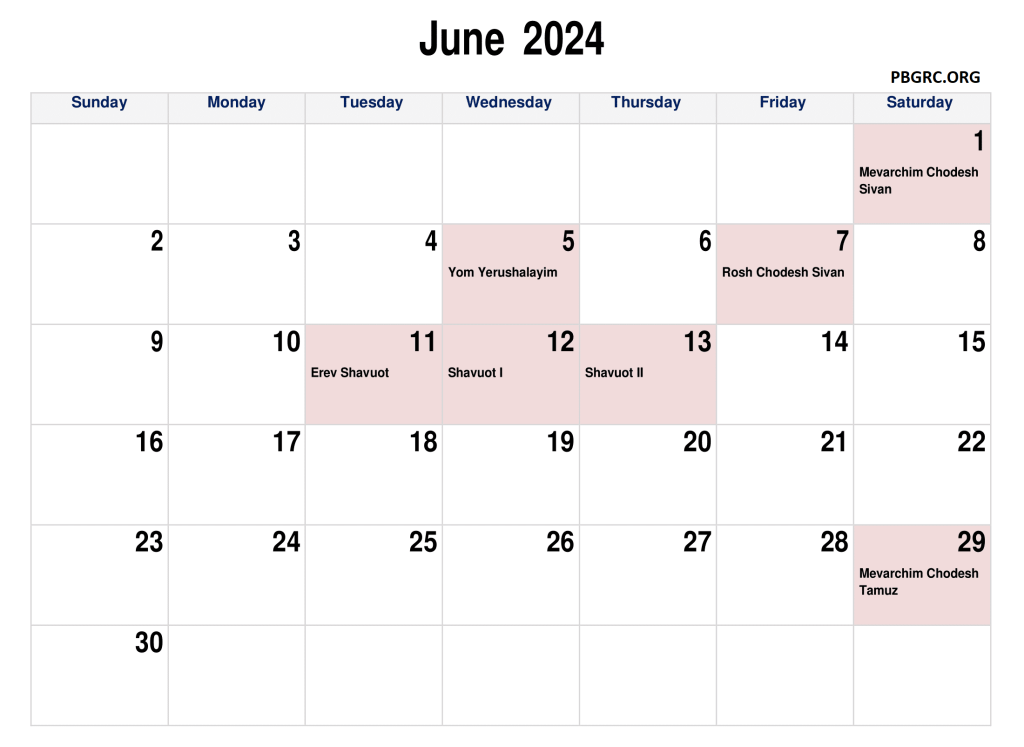 Jewish Calendar June 2024