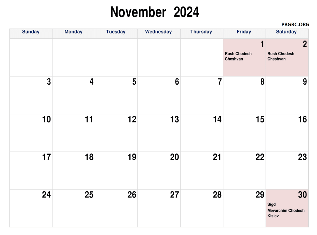 Jewish Calendar November 2024