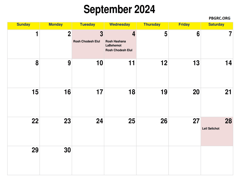 Jewish Calendar September 2024
