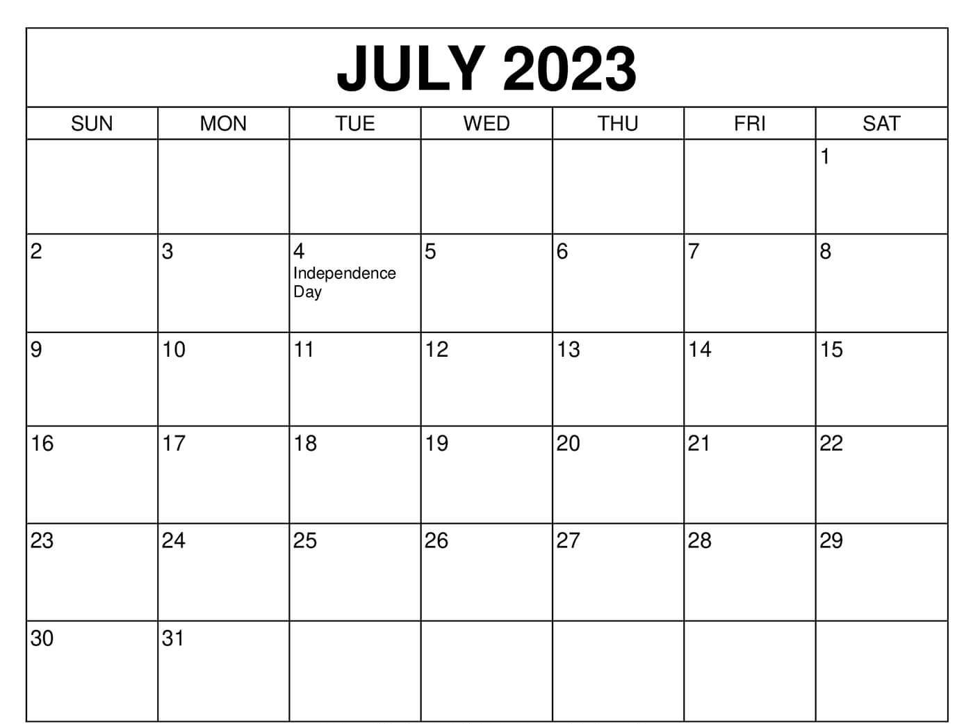 July 2023 Calendar Templates Free