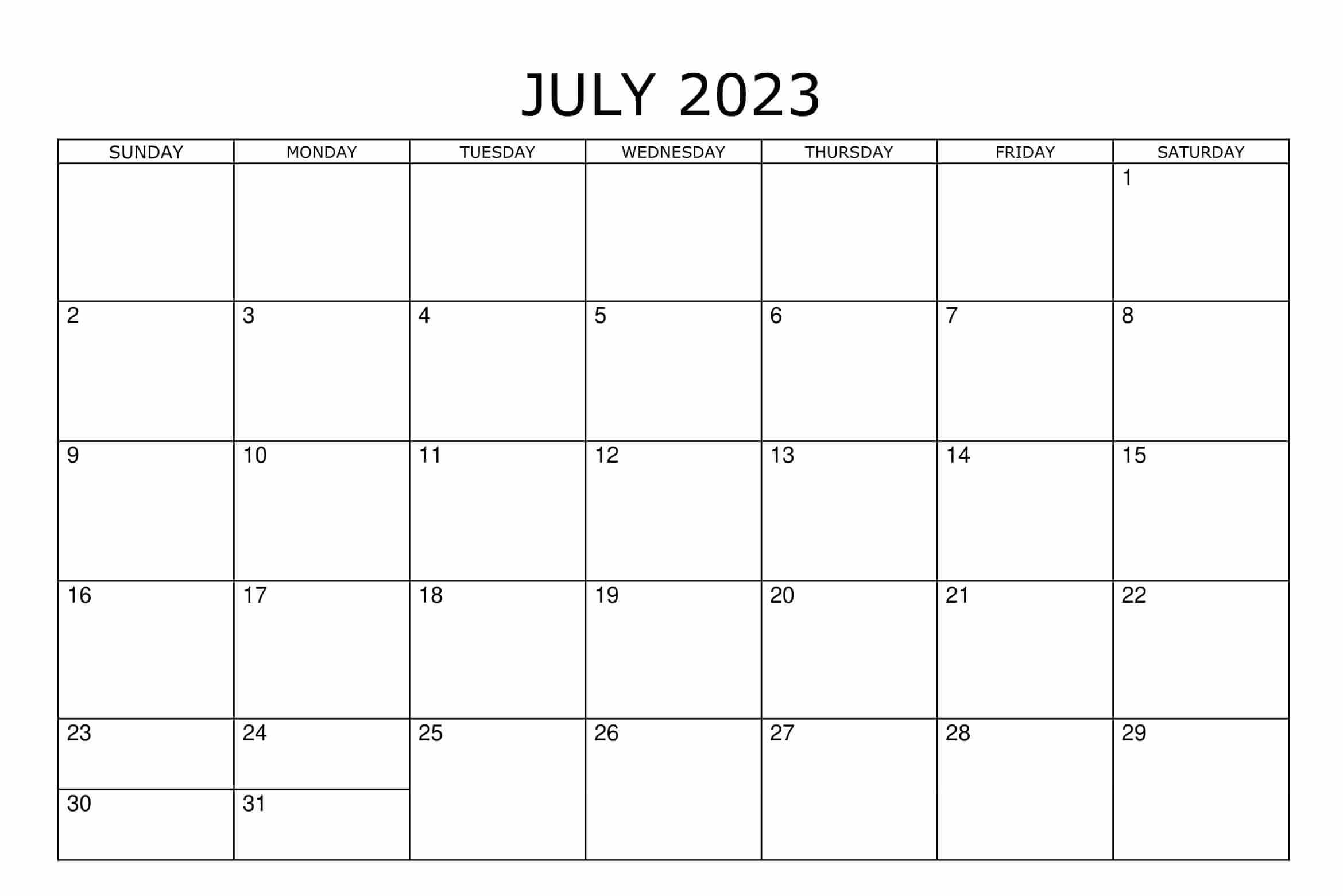July 2023 Editable Calendar