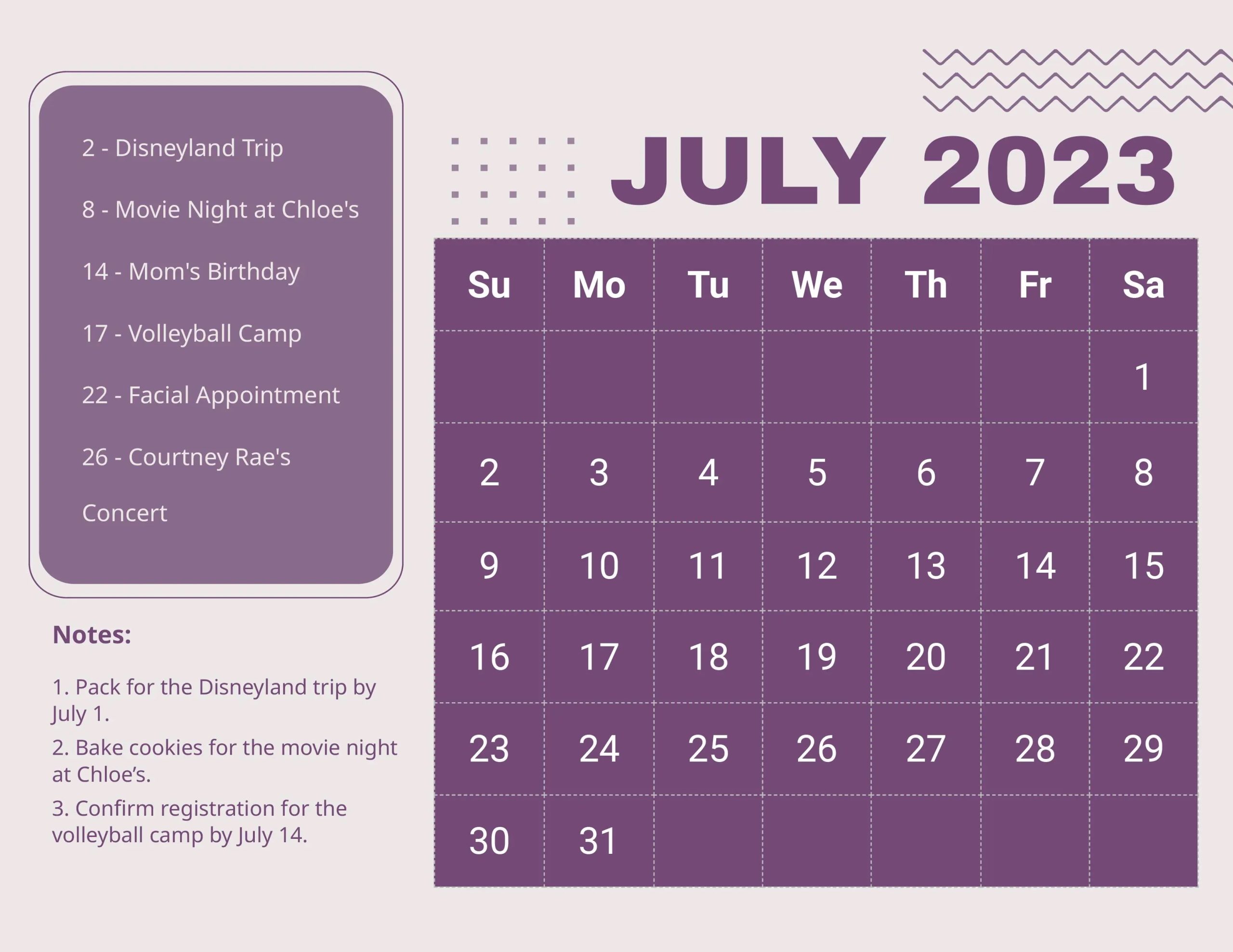 July 2023 Lunar Calendar Free Download