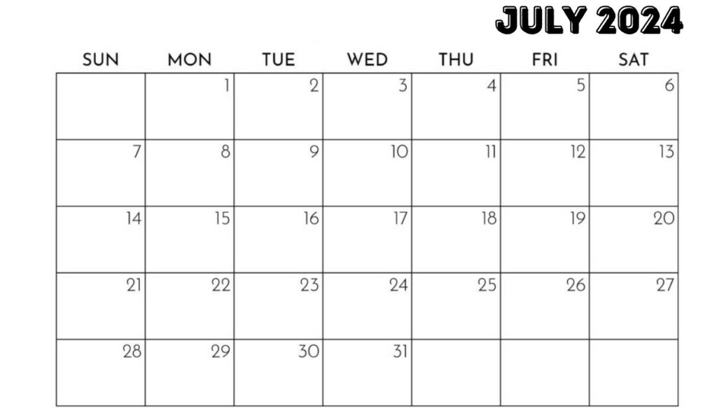 July 2024 blank calendar template