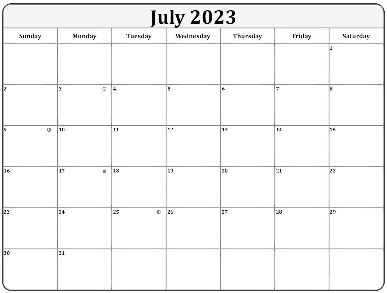 July Calendar 2023 Moon Phases