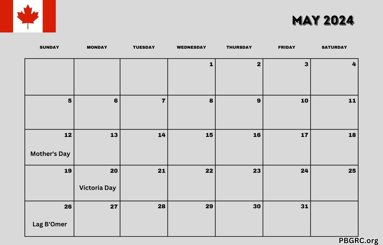 May 2024 Canada Holiday Free Calendar