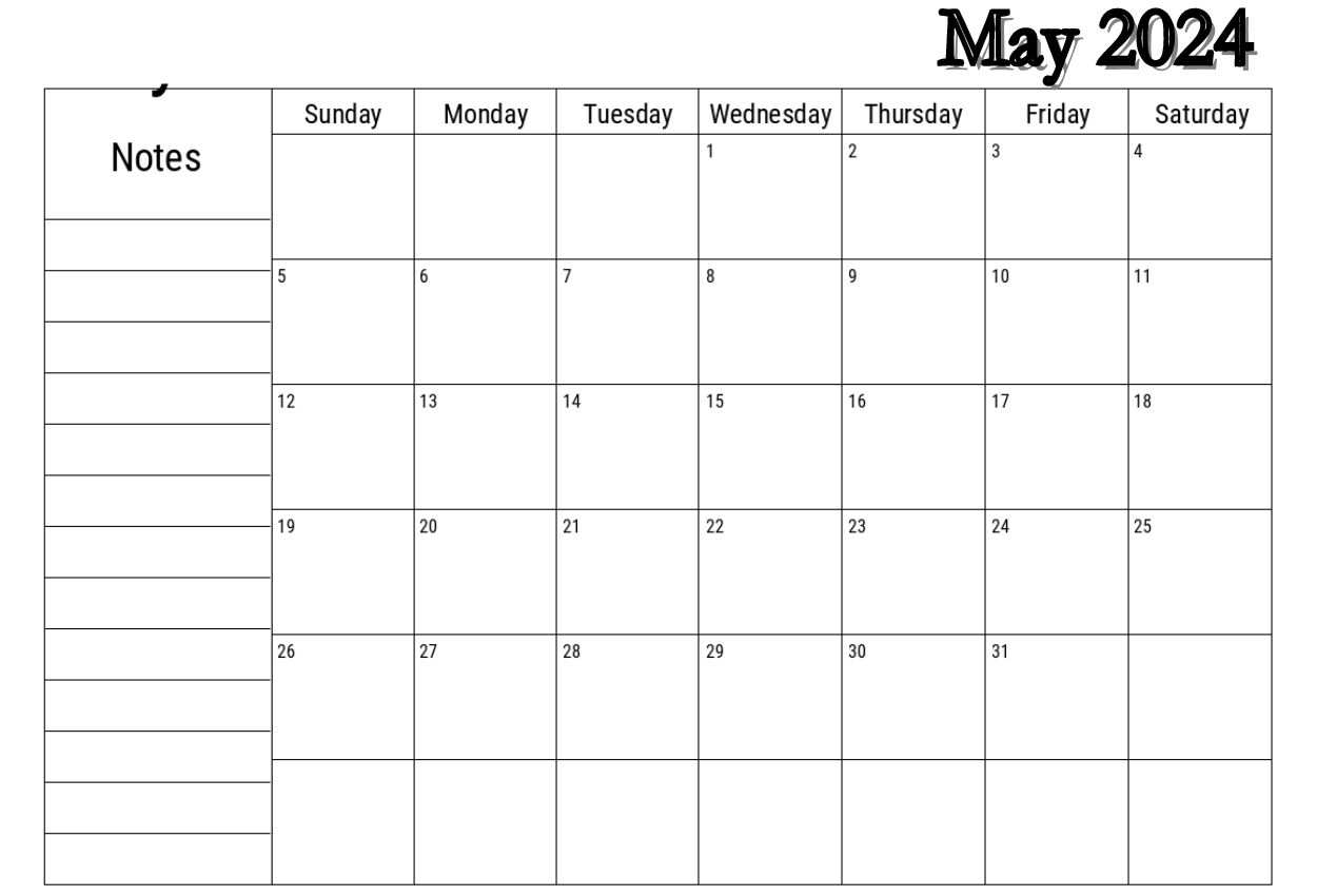 May 2024 With notes Calendar