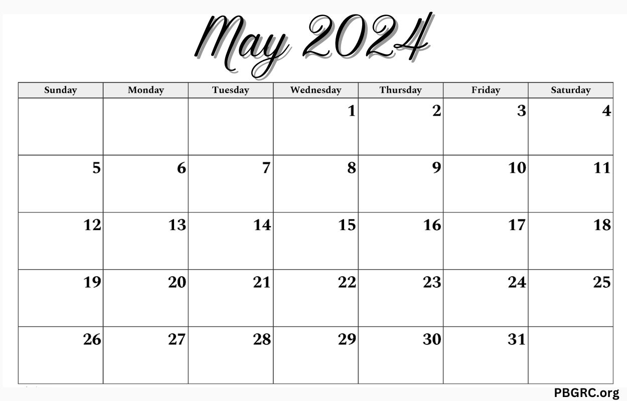 May blank calendar 2024 template word