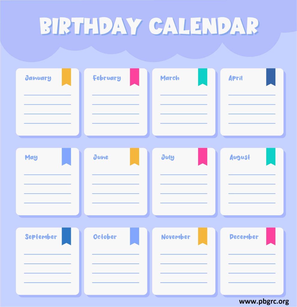 Monthly Birthday Calendar
