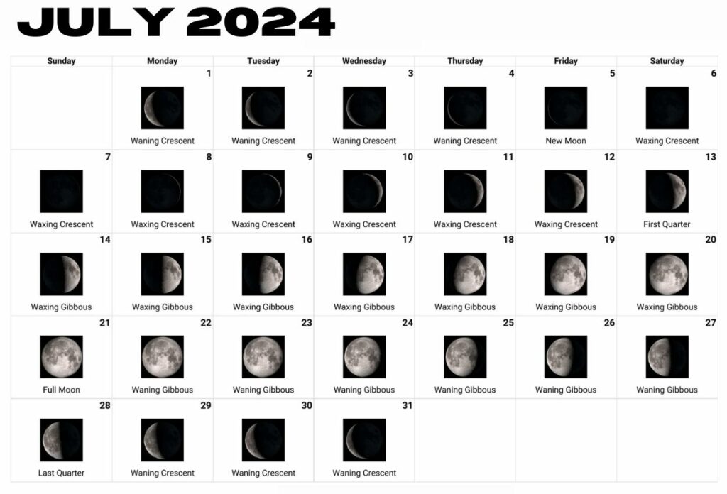 Moon July 2024 Wall Calendar