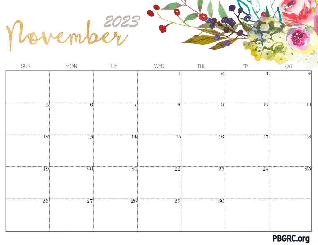 November 2023 Calendar Floral