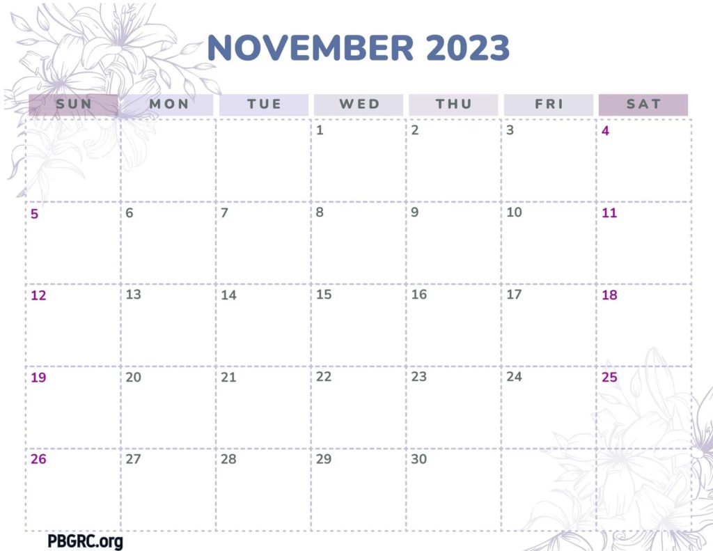 November 2023 Floral Calendar