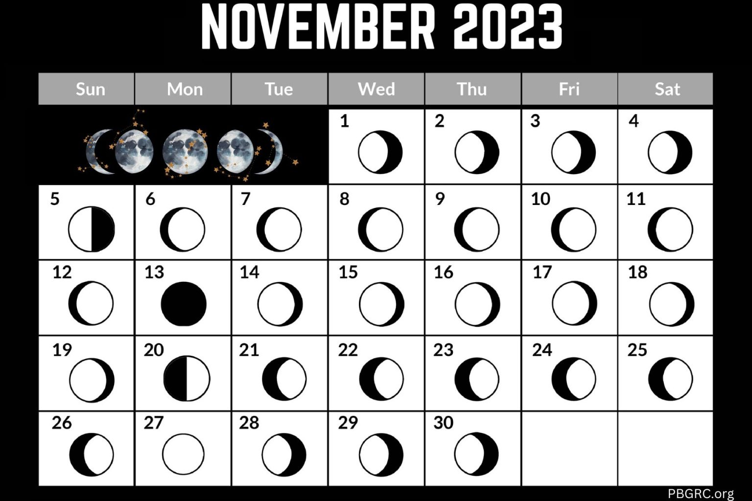 Lunar November 2023 Calendar Moon Phases With Dates