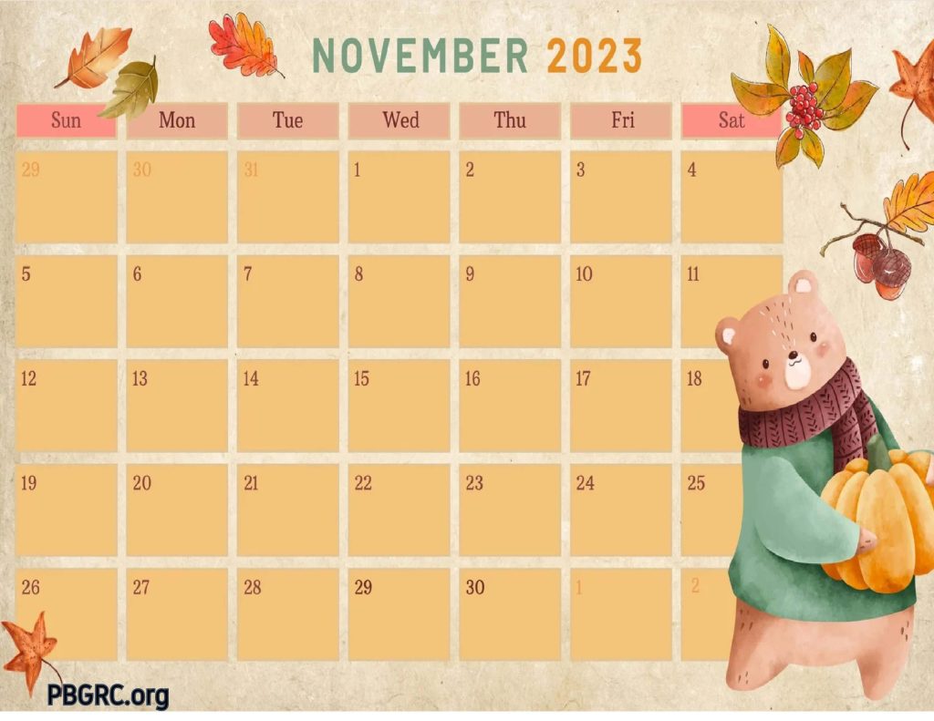 Printable Cute November 2023 Calendar