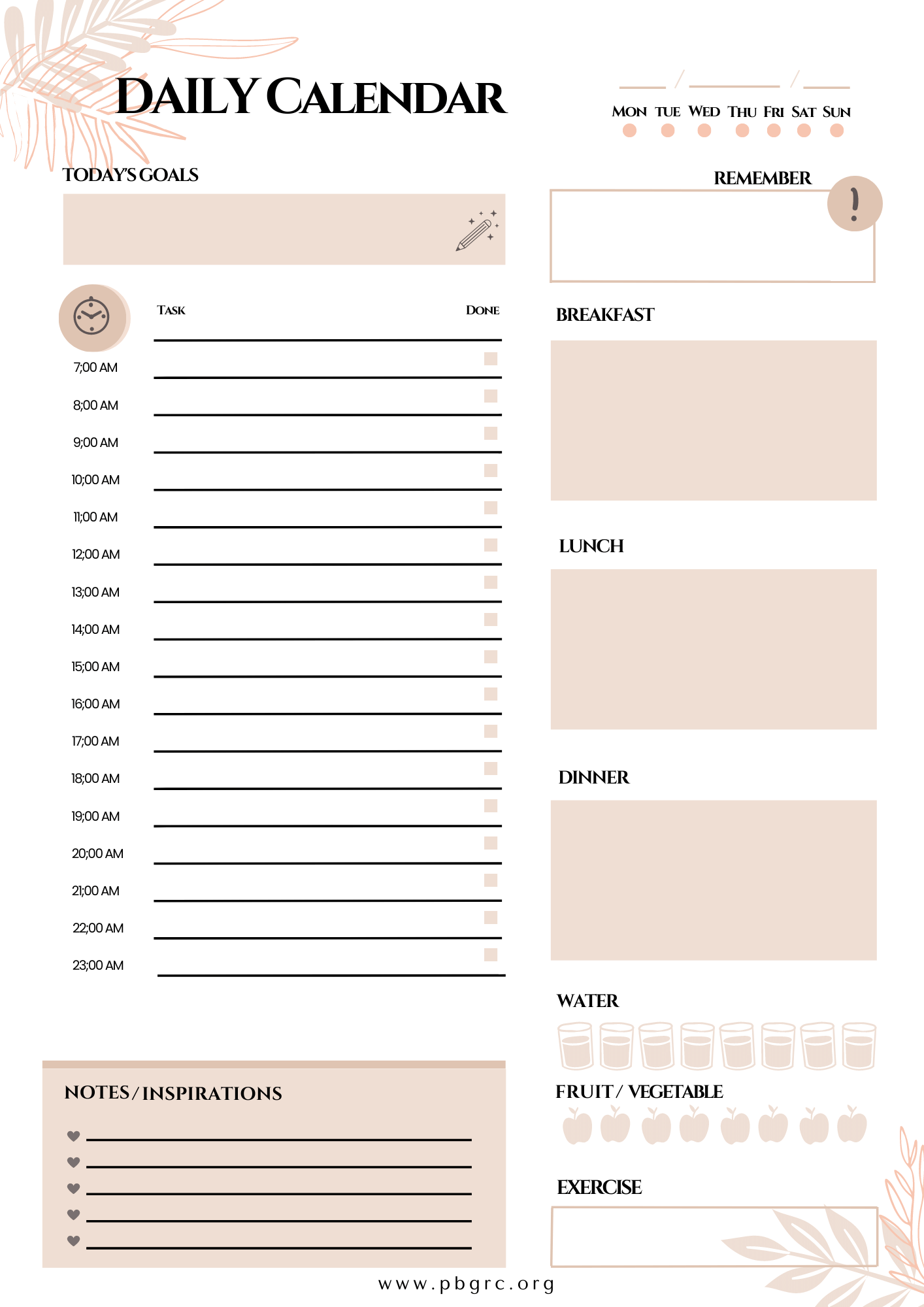 Printable Daily Schedule Template with Hourly Slots