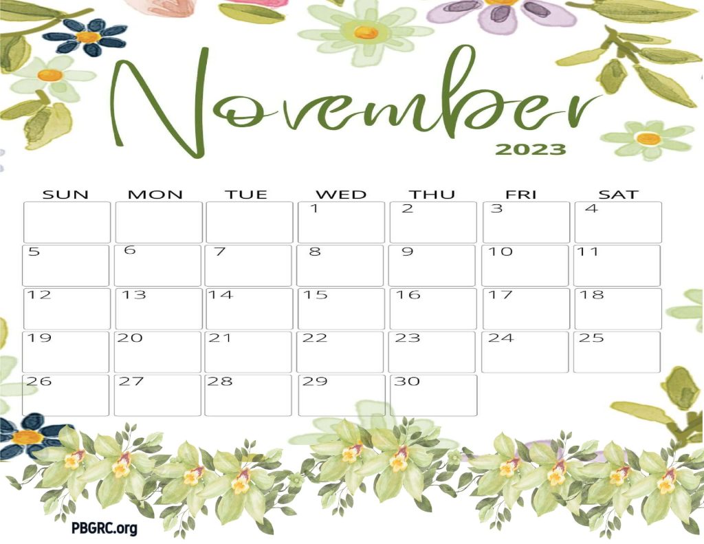 Printable November 2023 Calendar Floral