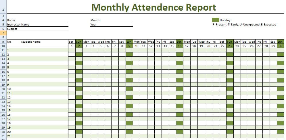 employee attendance sheet excel template