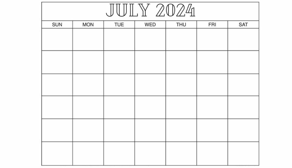 printable July 2024 blank template calendar
