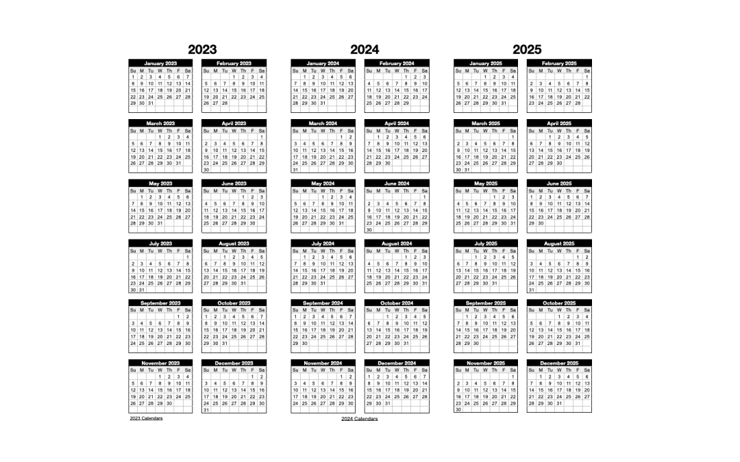 2023-2024-2025 Three Year Calendars for PDF