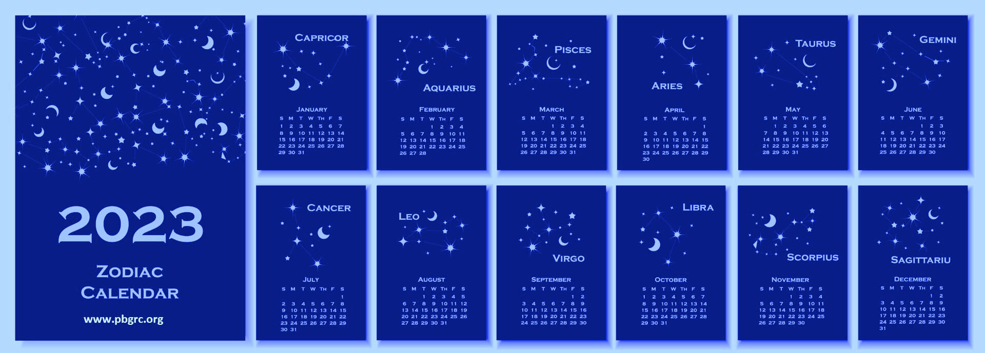2023 Calendar with zodiac sign