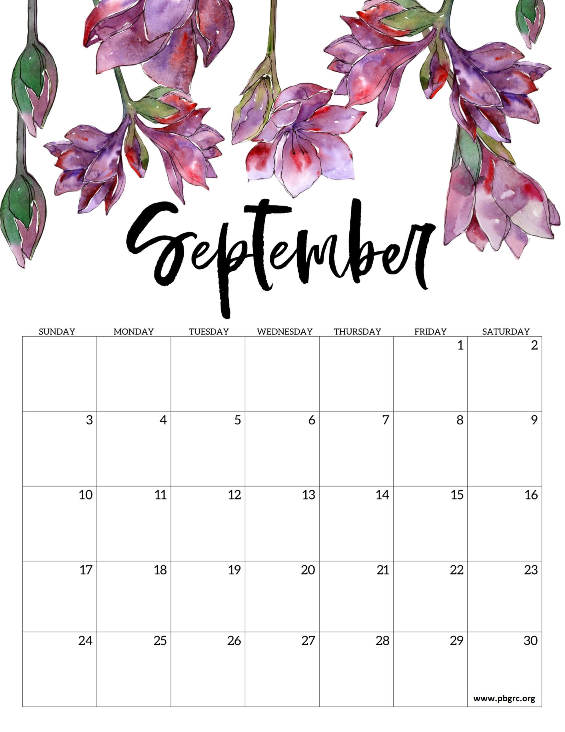2023 Floral September Calendar Cute