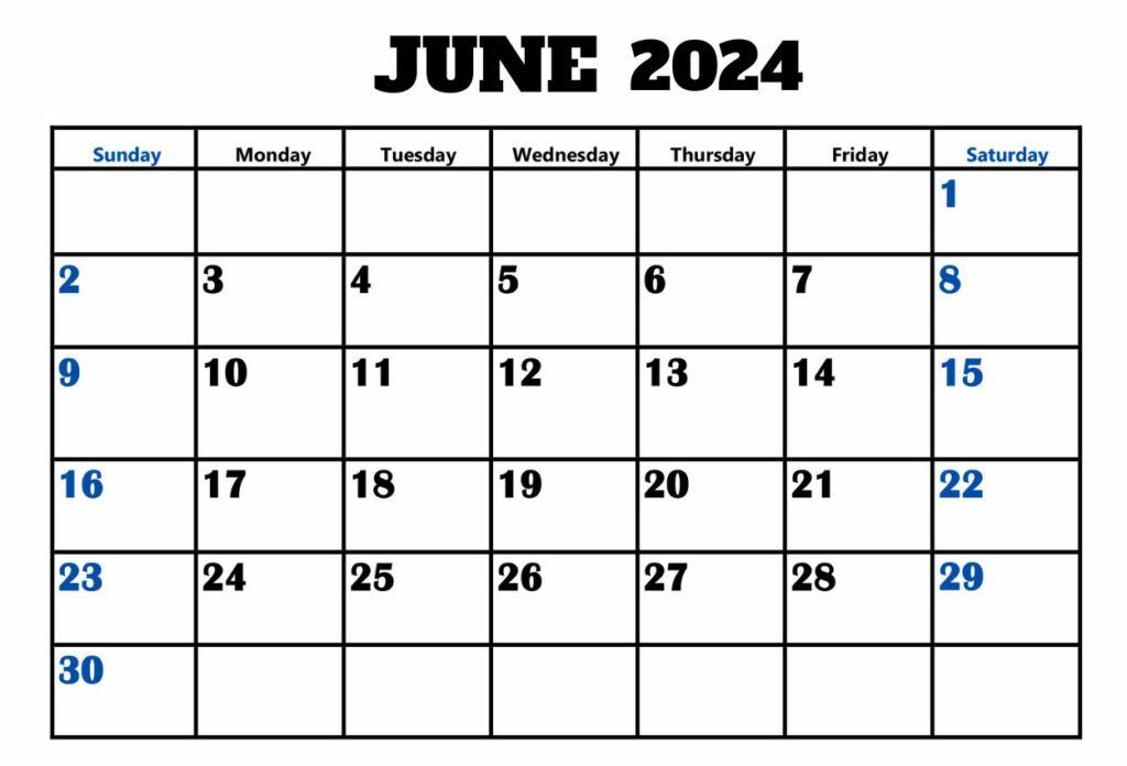 2024 June Calendar Monday to Sunday