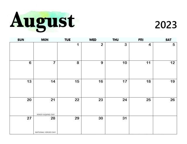 August 2023 Calendar Holidays