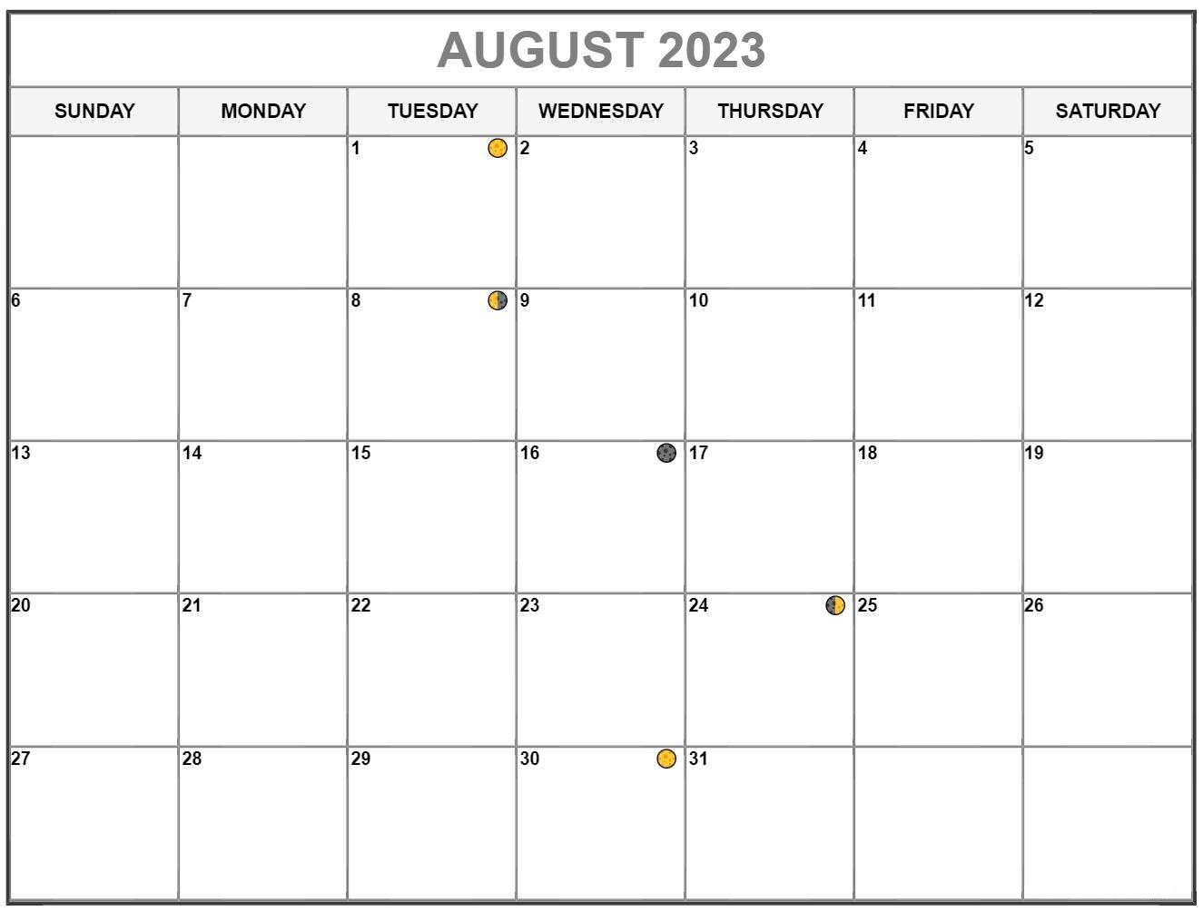 August 2023 Calendar Moon Phases
