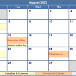 August 2023 Calendar with Holidays Template