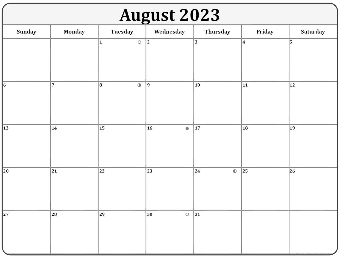 August 2023 Lunar Calendar Moon Phases