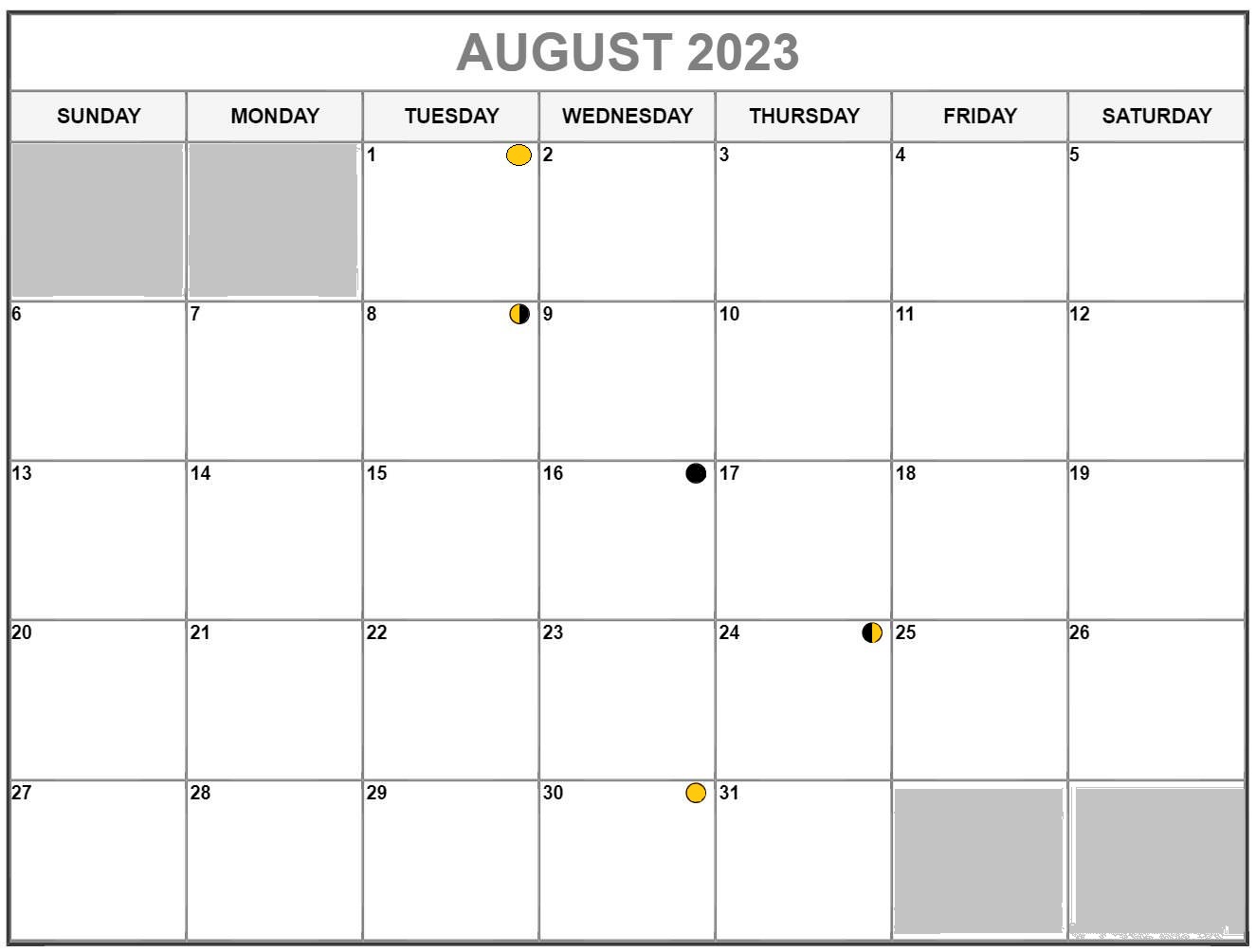 August 2023 Lunar Calendar Template