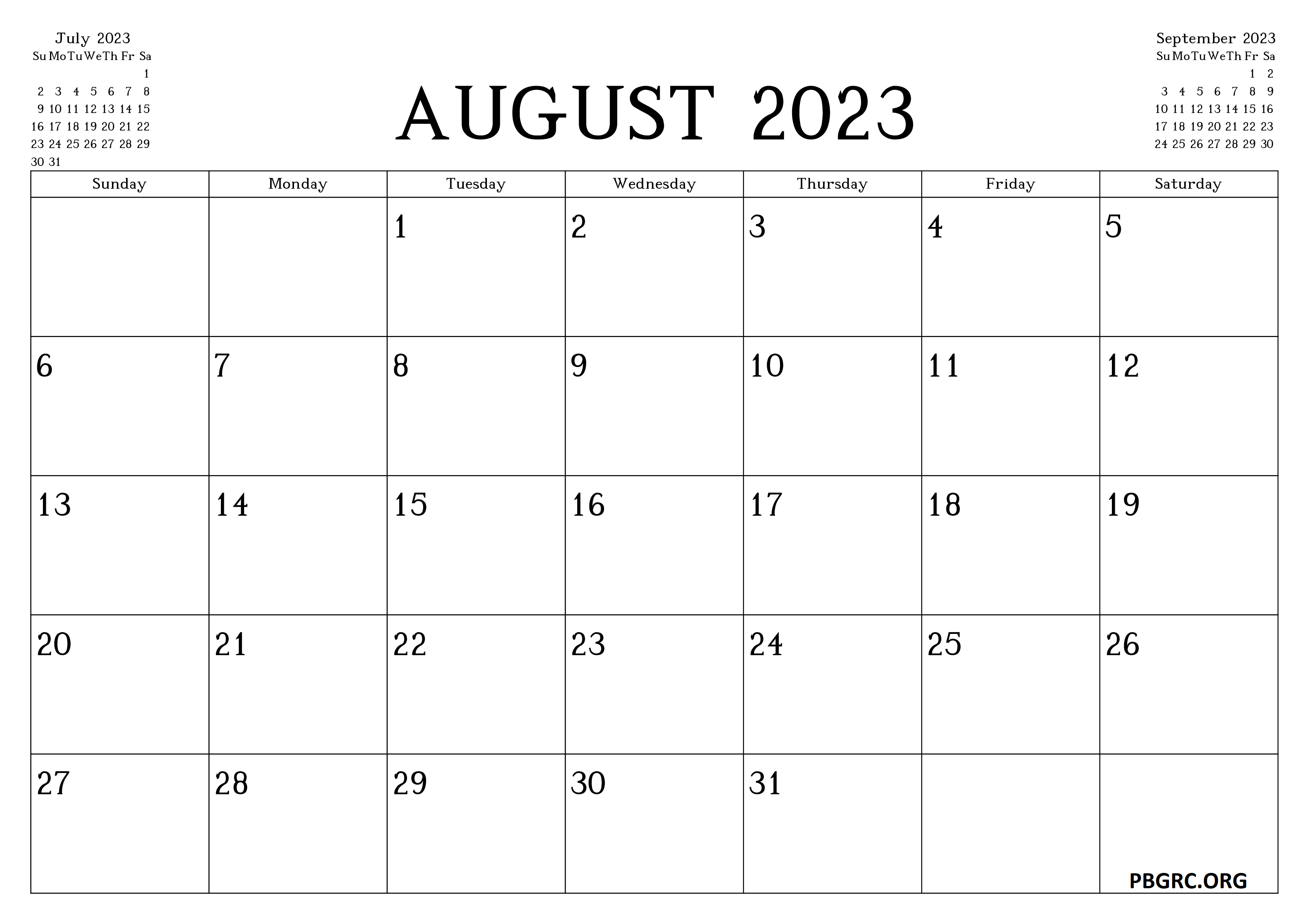 August 2023 free printable calendars and planners