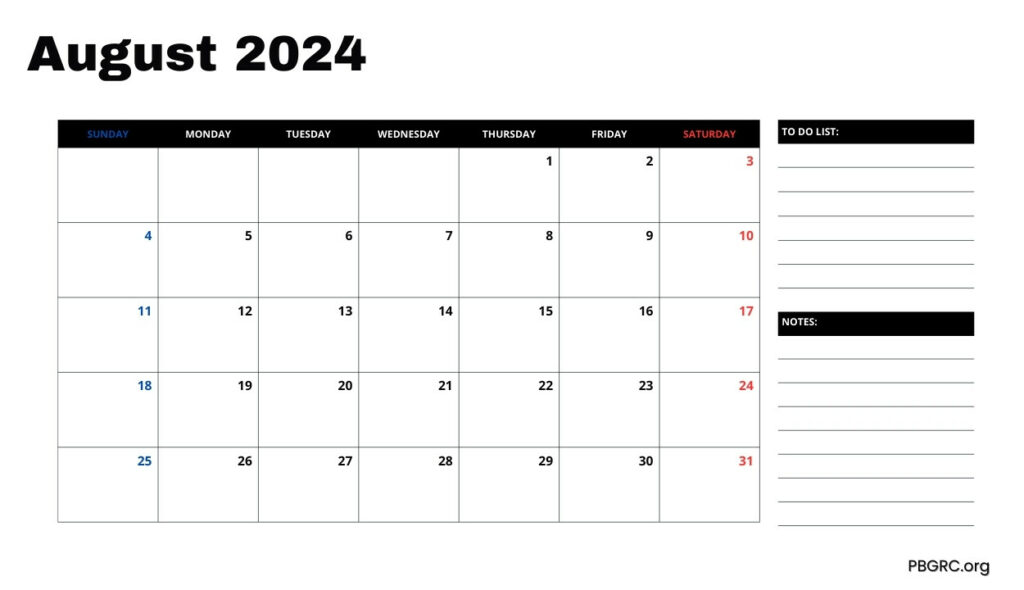 August 2024 Calendar With To List