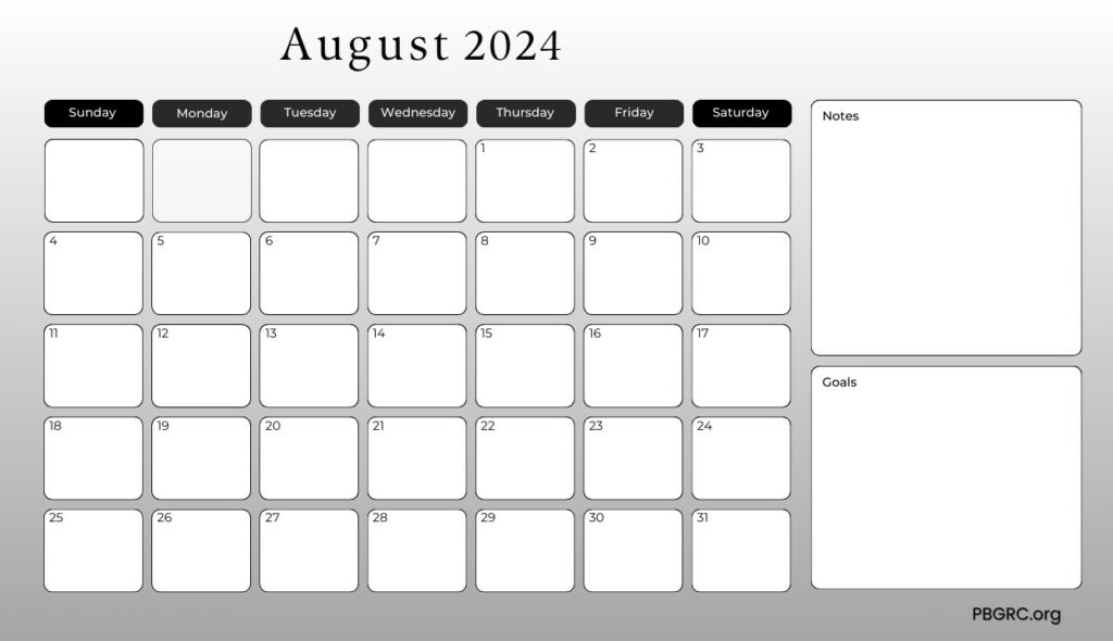 August 2024 Holidays Calendar With Notes